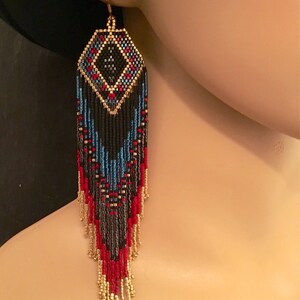 Luxury Glass Seed Bead Earrings Native American Style Beaded Statement ...