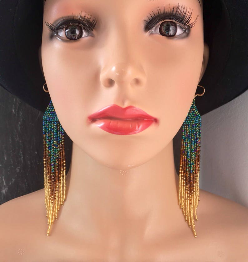 Long Native American Beaded Shoulder Duster Glass Seed Bead Statement ...