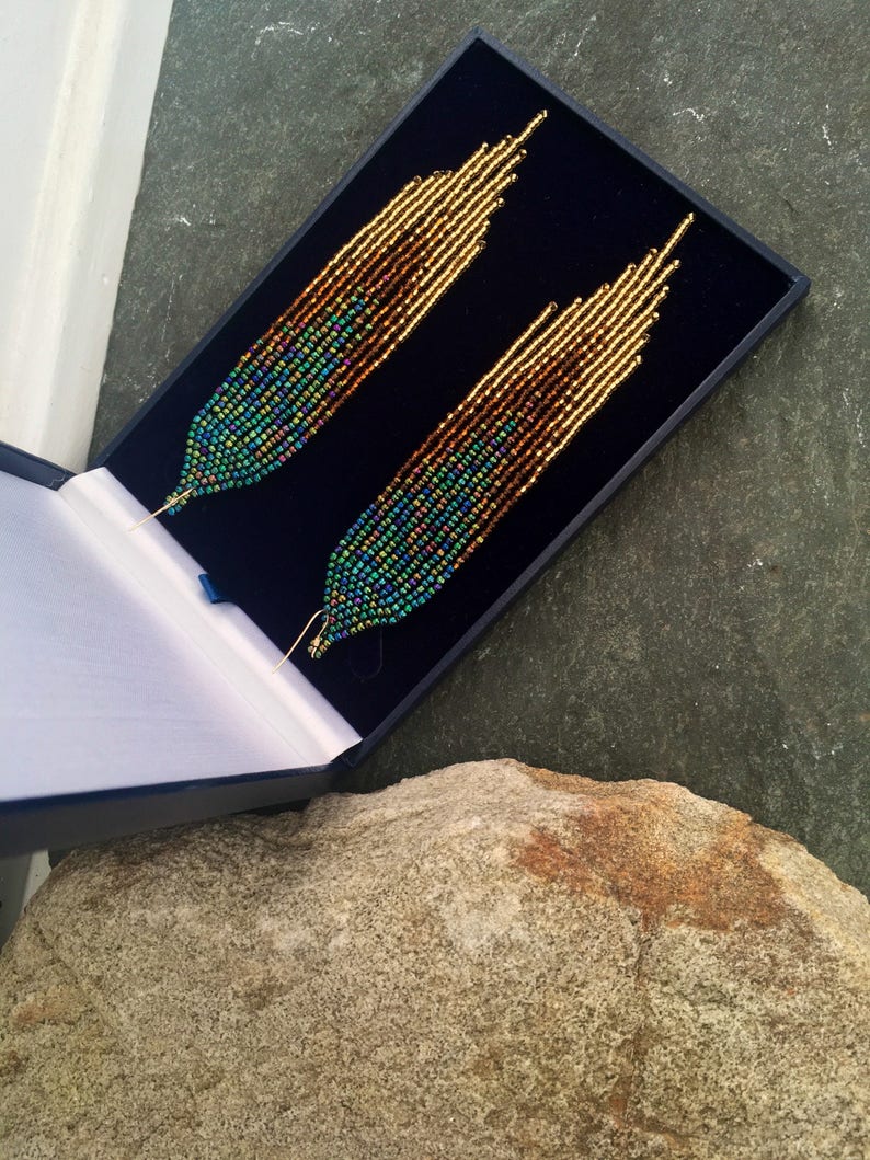 Long Native American Beaded Shoulder Duster Glass Seed Bead Statement ...