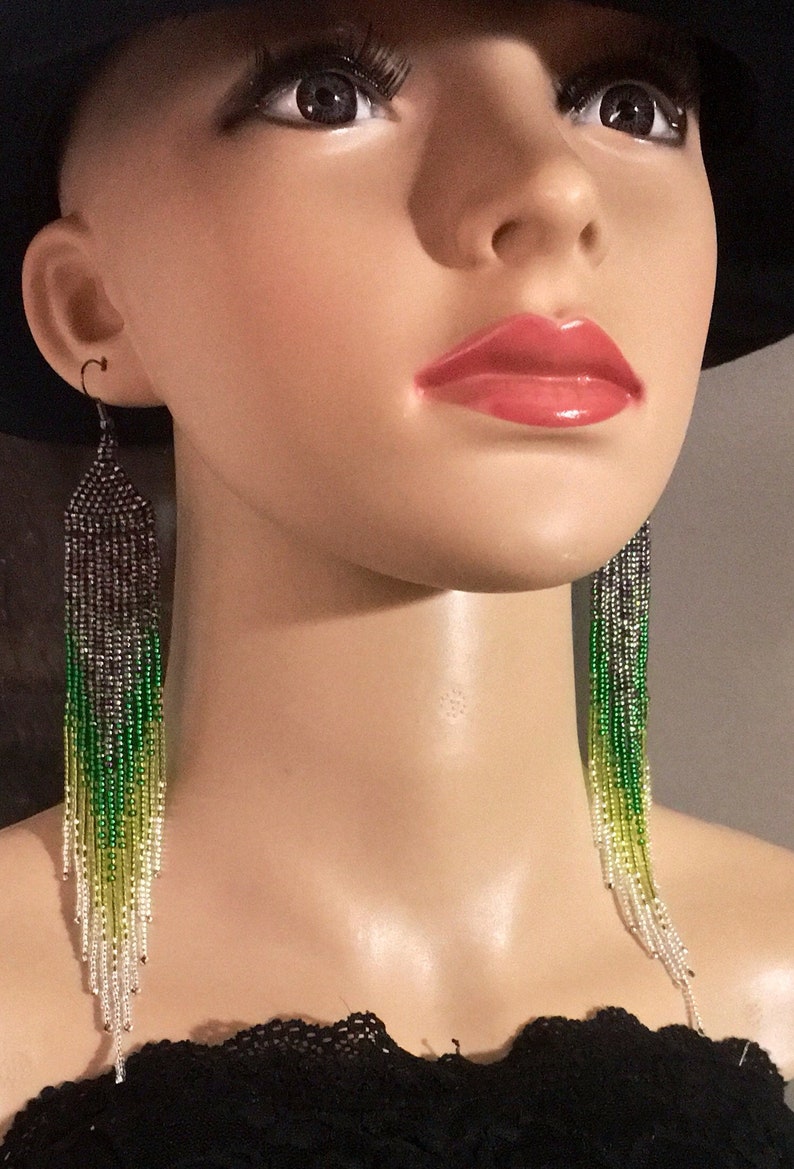 Long Native American Style Beaded Glass Seed Bead Fringe Statement ...