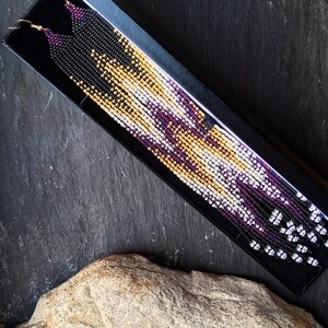 Long Native American Beaded Style Glass Seed Bead Fringe Statement ...