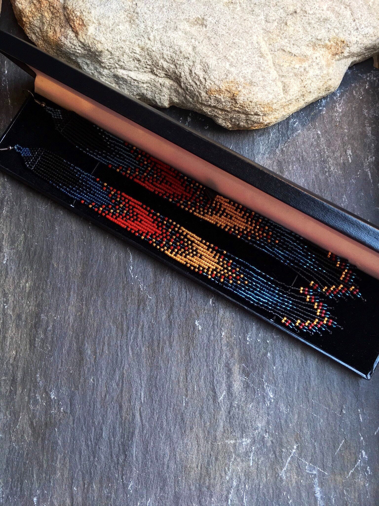 Long Native American Style Beaded Glass Seed Bead Fringe Statement ...