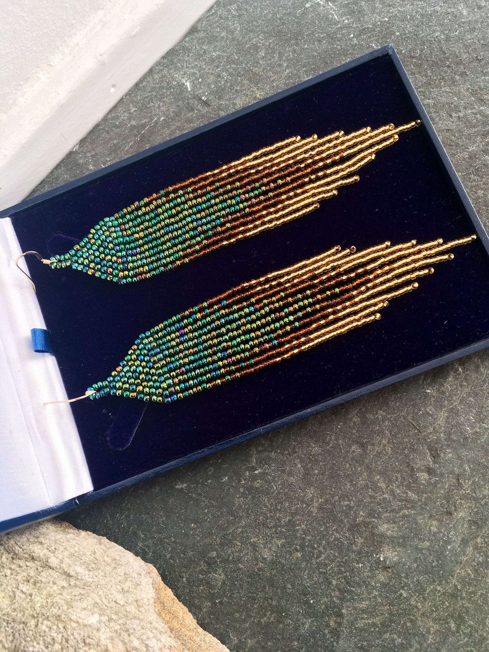 Long Native American Inspired Beaded Shoulder Dusters Glass Seed Bead ...