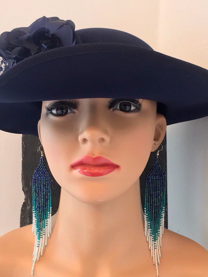 Aquamarine Statement Earrings Long Iridescent Purple Blue Etsy