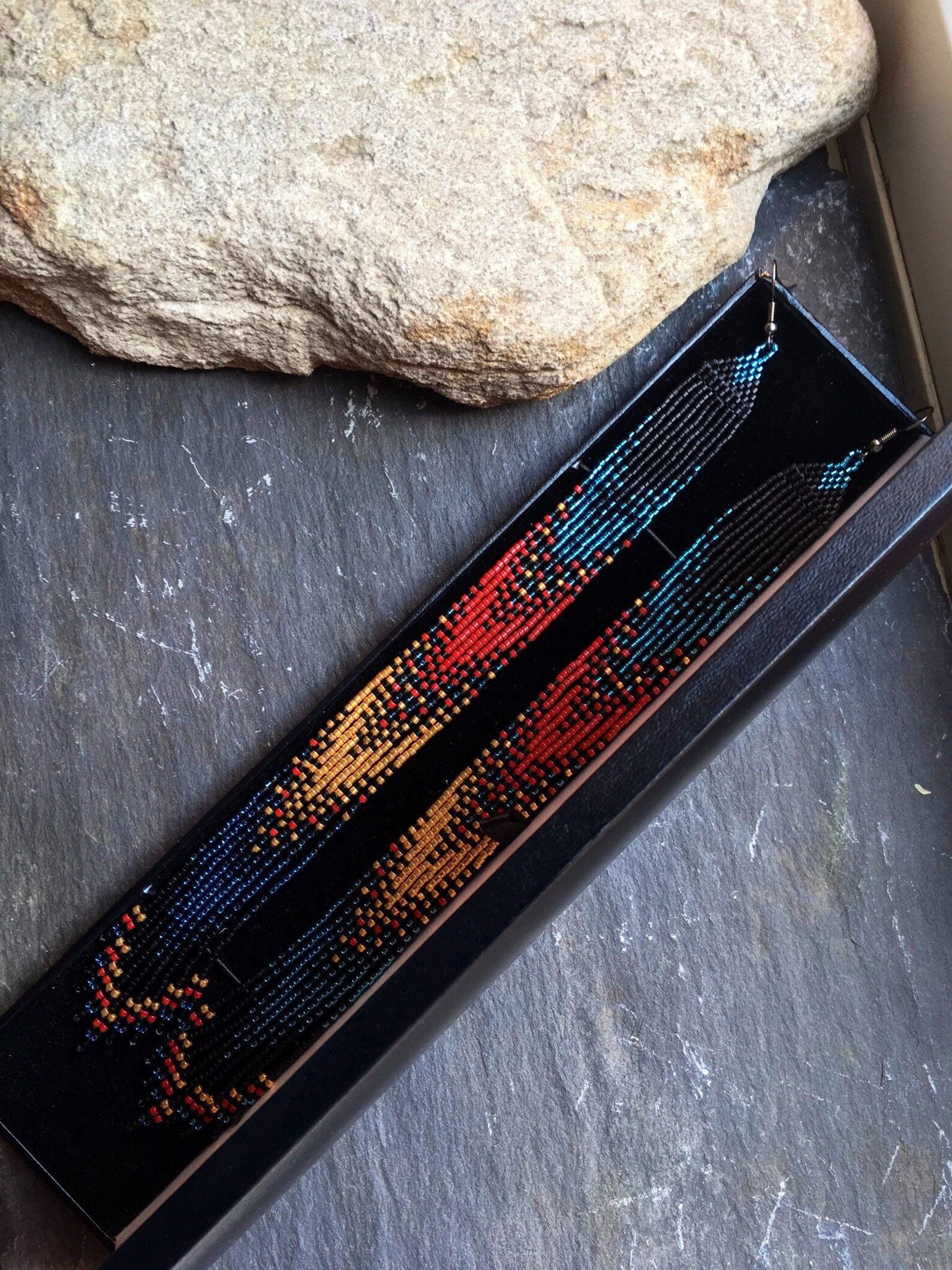 Long Native American Style Beaded Glass Seed Bead Fringe Statement ...