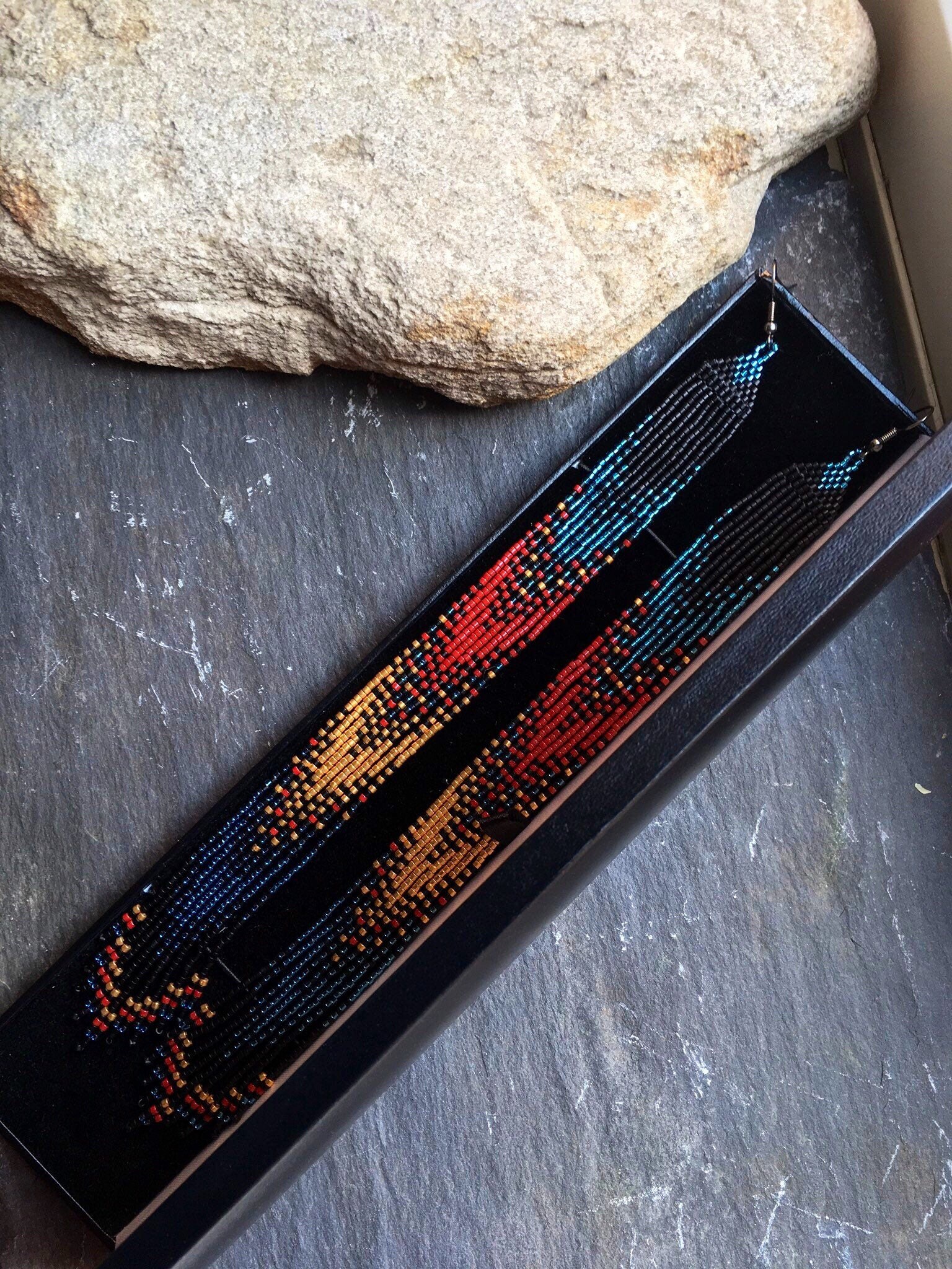 Long Native American Style Beaded Glass Seed Bead Fringe Statement ...