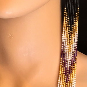 Long Native American Beaded Style Glass Seed Bead Fringe Statement ...