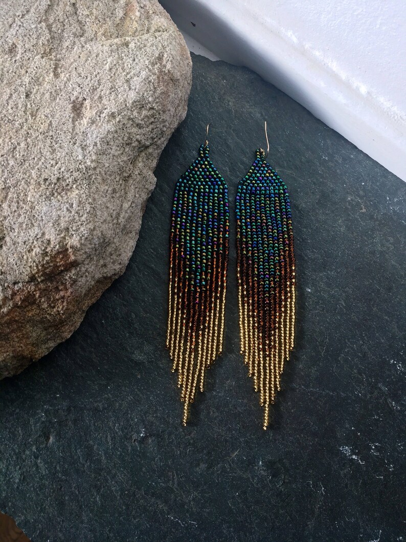 Long Native American Beaded Shoulder Duster Glass Seed Bead Statement ...