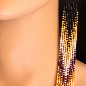 Long Native American Beaded Style Glass Seed Bead Fringe Statement ...