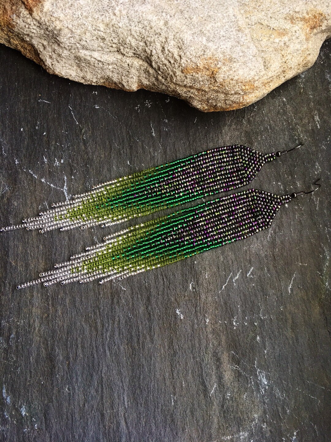 Long Native American Style Beaded Glass Seed Bead Fringe Statement ...