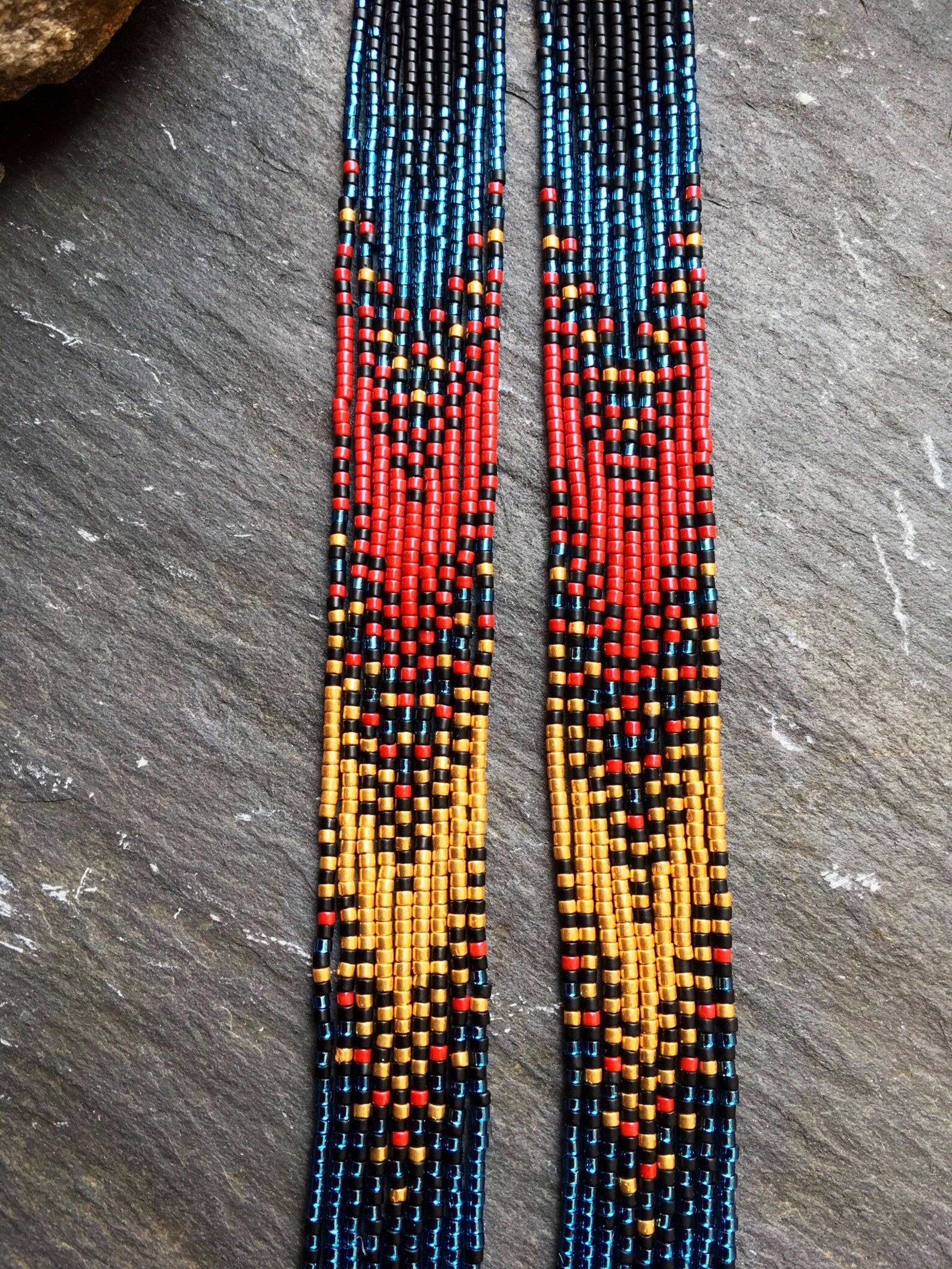 Long Native American Style Beaded Glass Seed Bead Fringe Statement ...