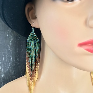 Long Native American Inspired Beaded Shoulder Dusters Glass Seed Bead ...