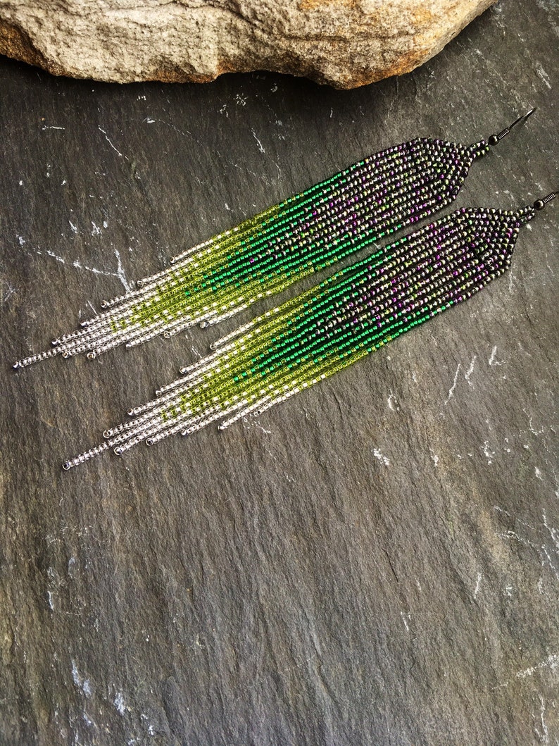 Long Native American Style Beaded Glass Seed Bead Fringe Statement ...