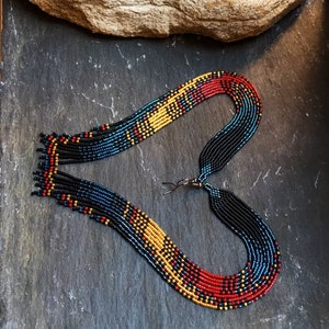 Long Native American Style Beaded Glass Seed Bead Fringe Statement ...