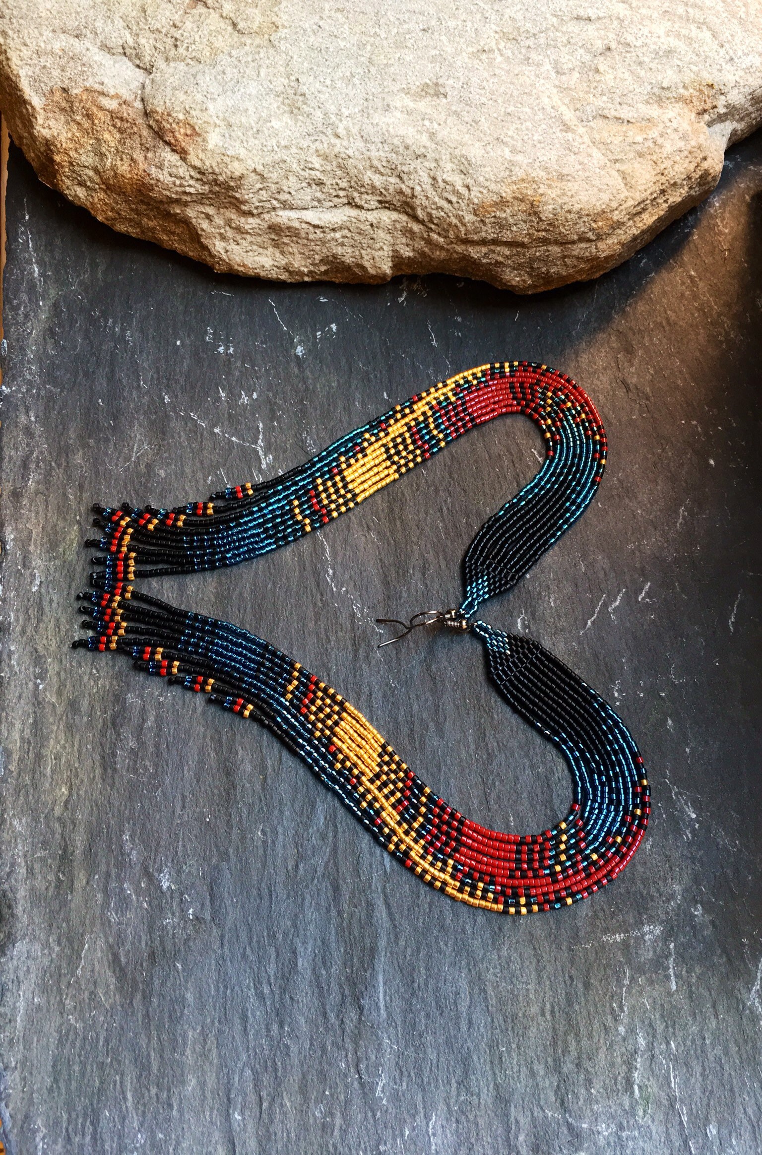 Long Native American Style Beaded Glass Seed Bead Fringe Statement ...