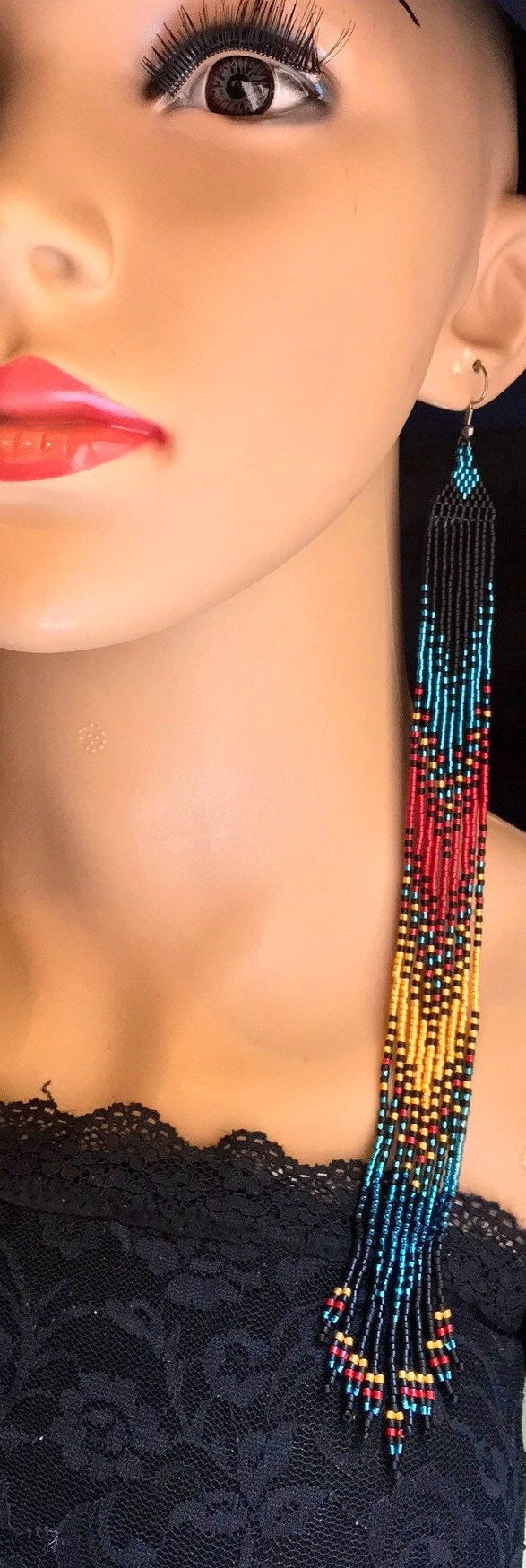 Long Native American Style Beaded Glass Seed Bead Fringe Statement ...