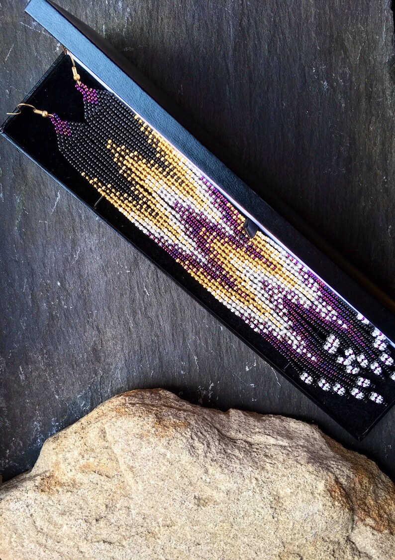 Long Native American Beaded Style Glass Seed Bead Fringe Statement ...