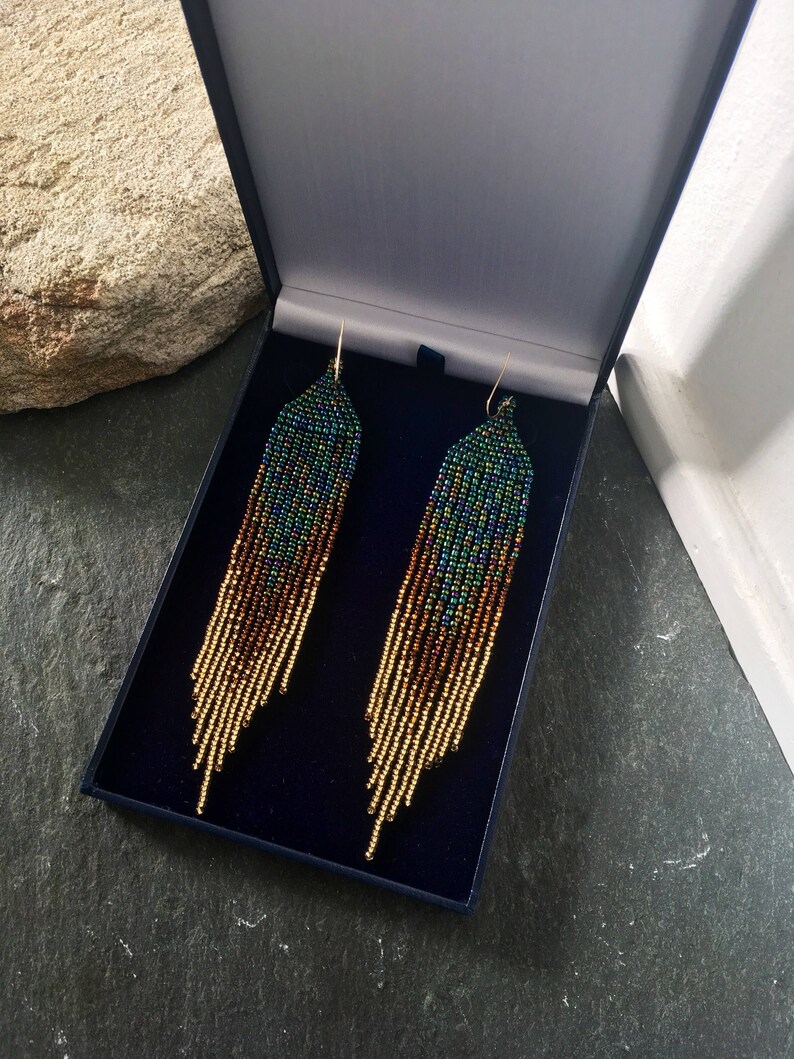 Long Native American Beaded Shoulder Duster Glass Seed Bead Statement ...