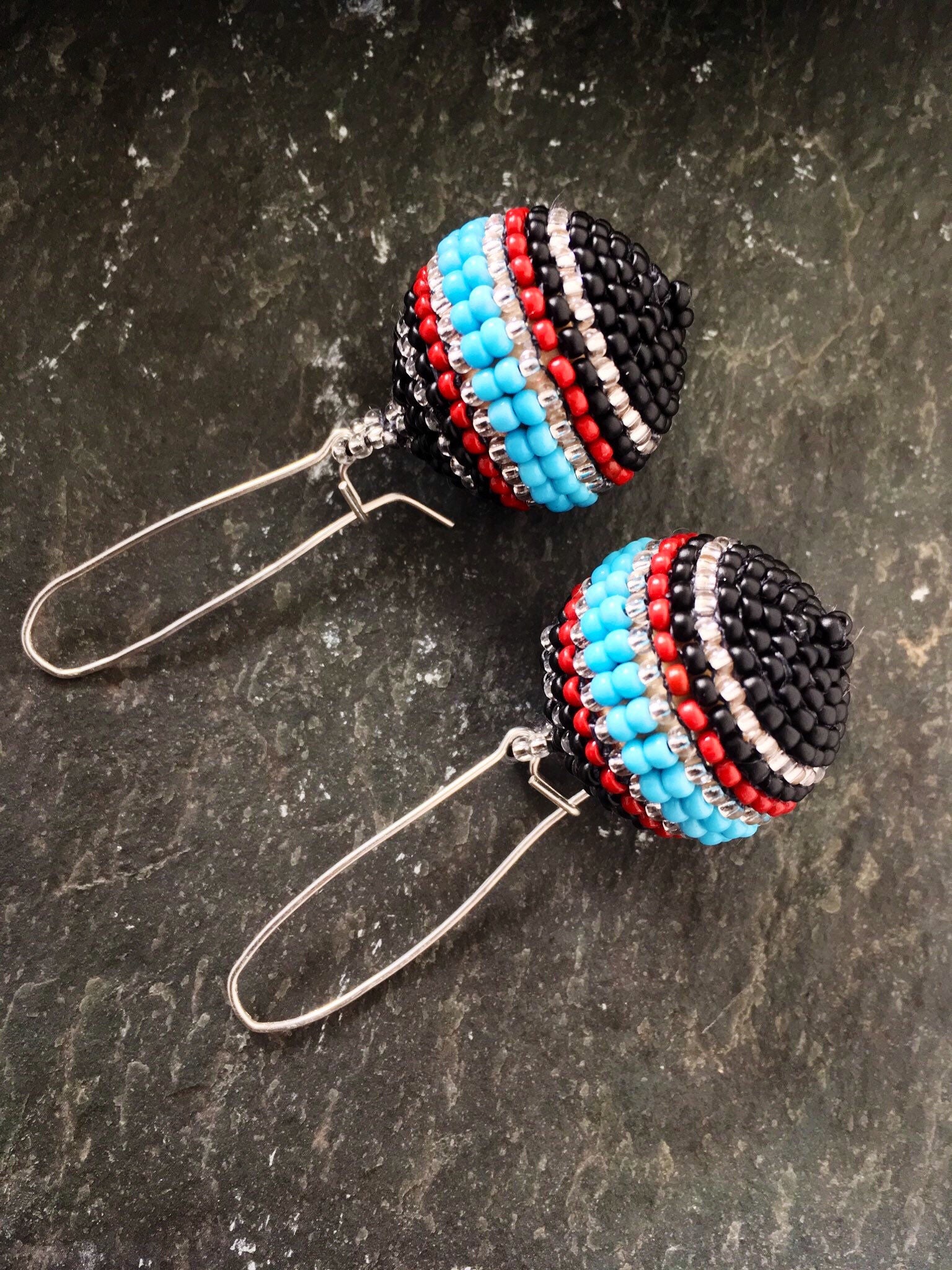 Navajo Seed Bead Earrings Native American Beaded Globe Statement Blue ...