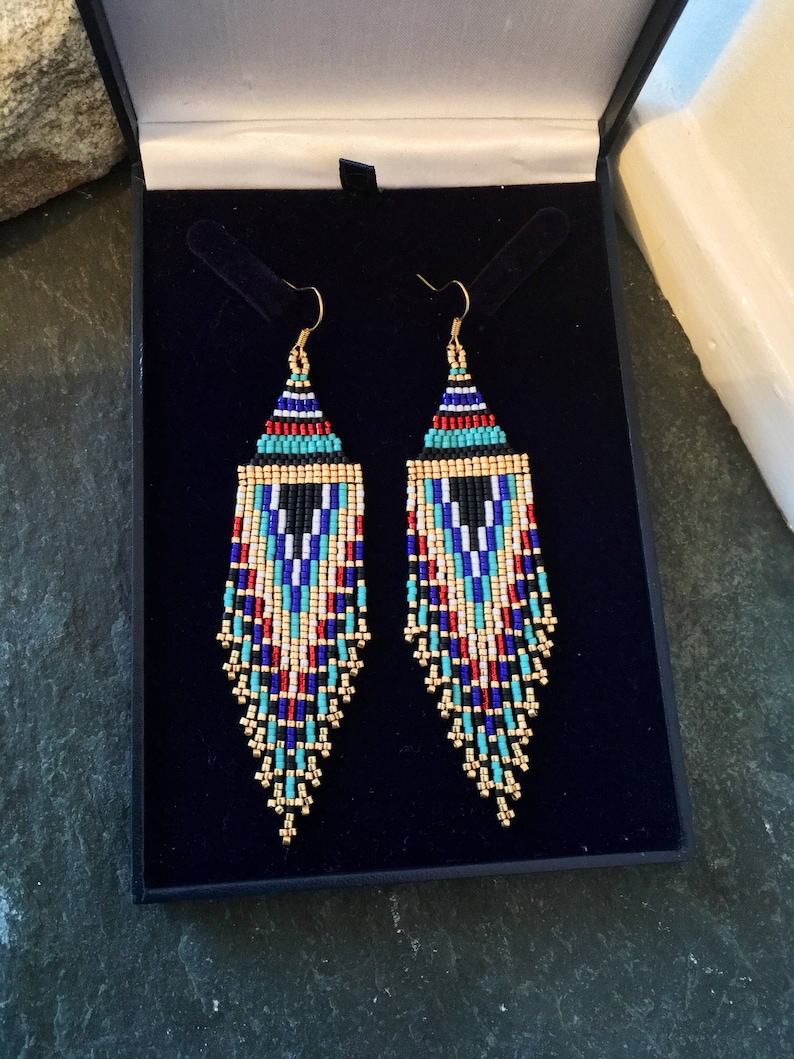 Native american beaded fringe earrings Clearance
