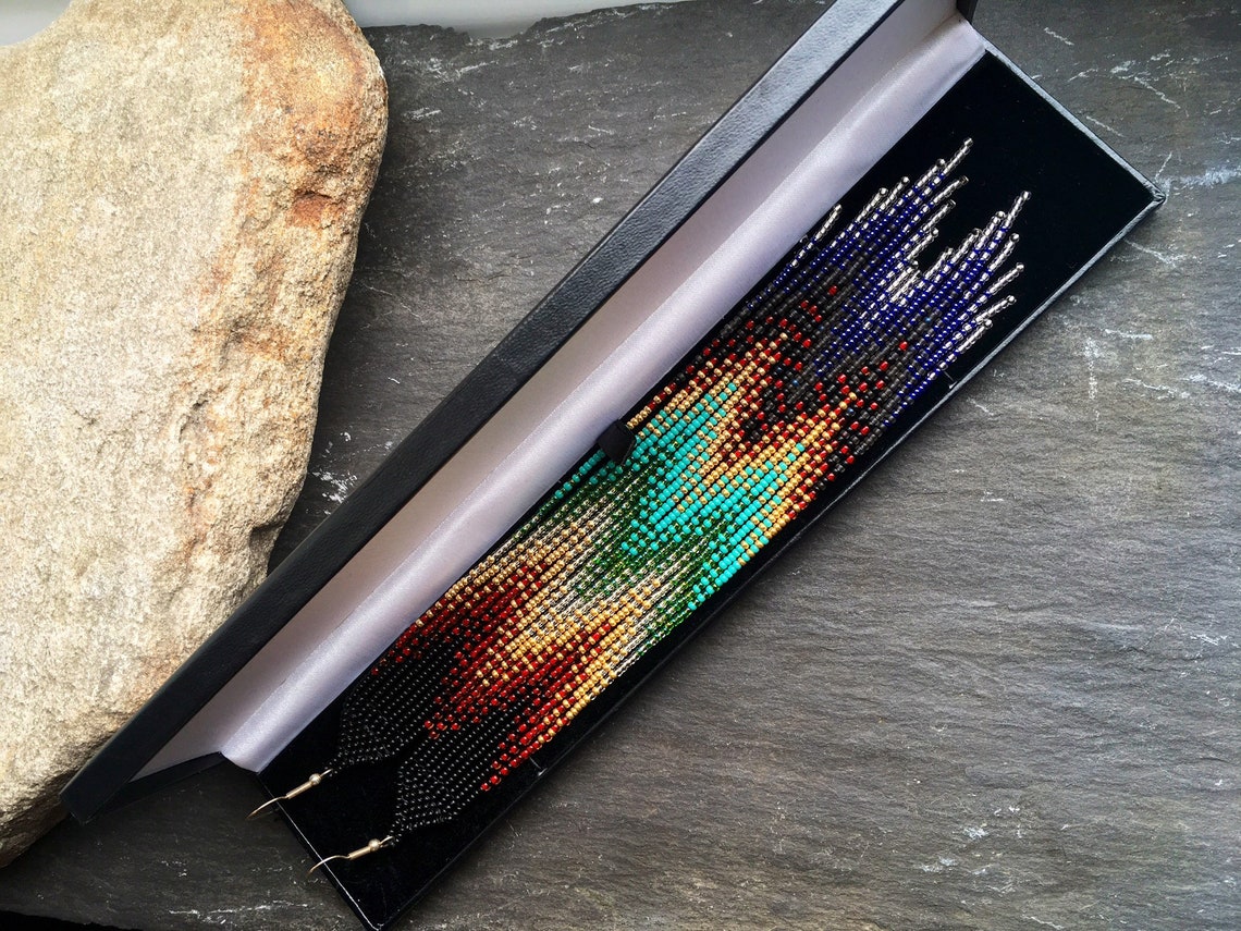 Long Native American Beaded Glass Seed Bead Fringe Statement - Etsy