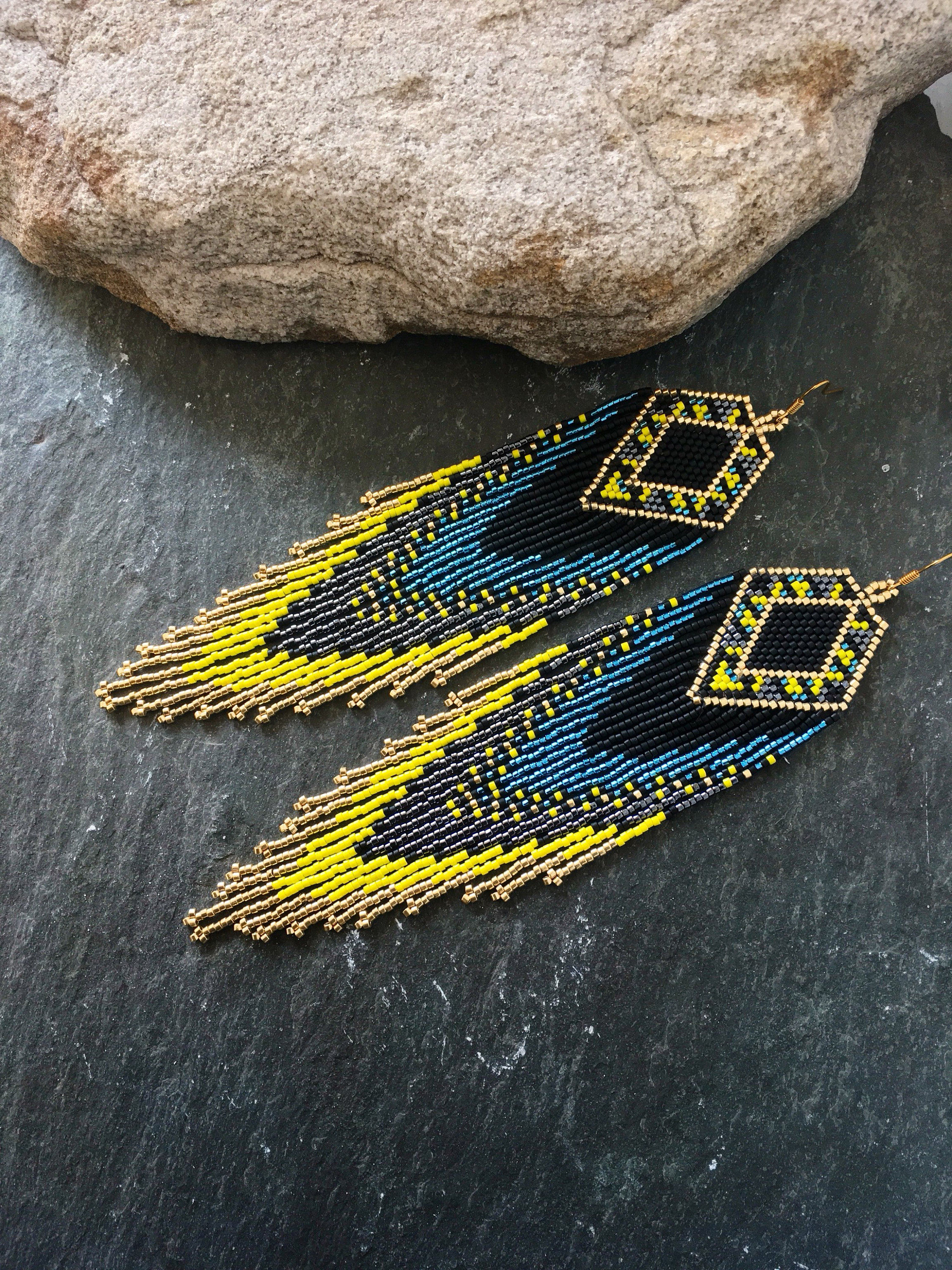 Handmade Boho Glass Seed Beaded Fringe Earrings Native American Style ...