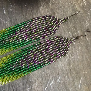 Long Native American Style Beaded Glass Seed Bead Fringe Statement ...