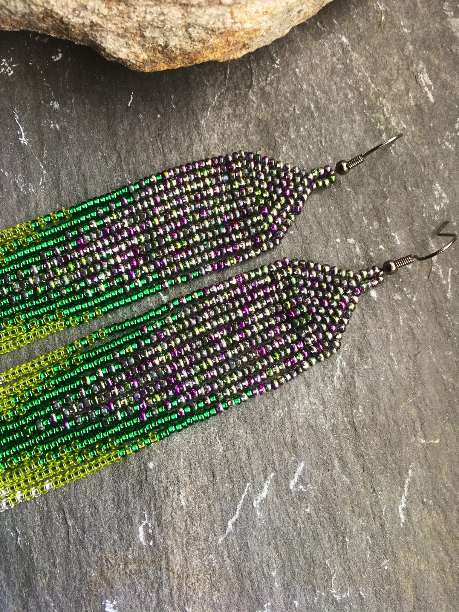 Long Native American Style Beaded Glass Seed Bead Fringe Statement ...