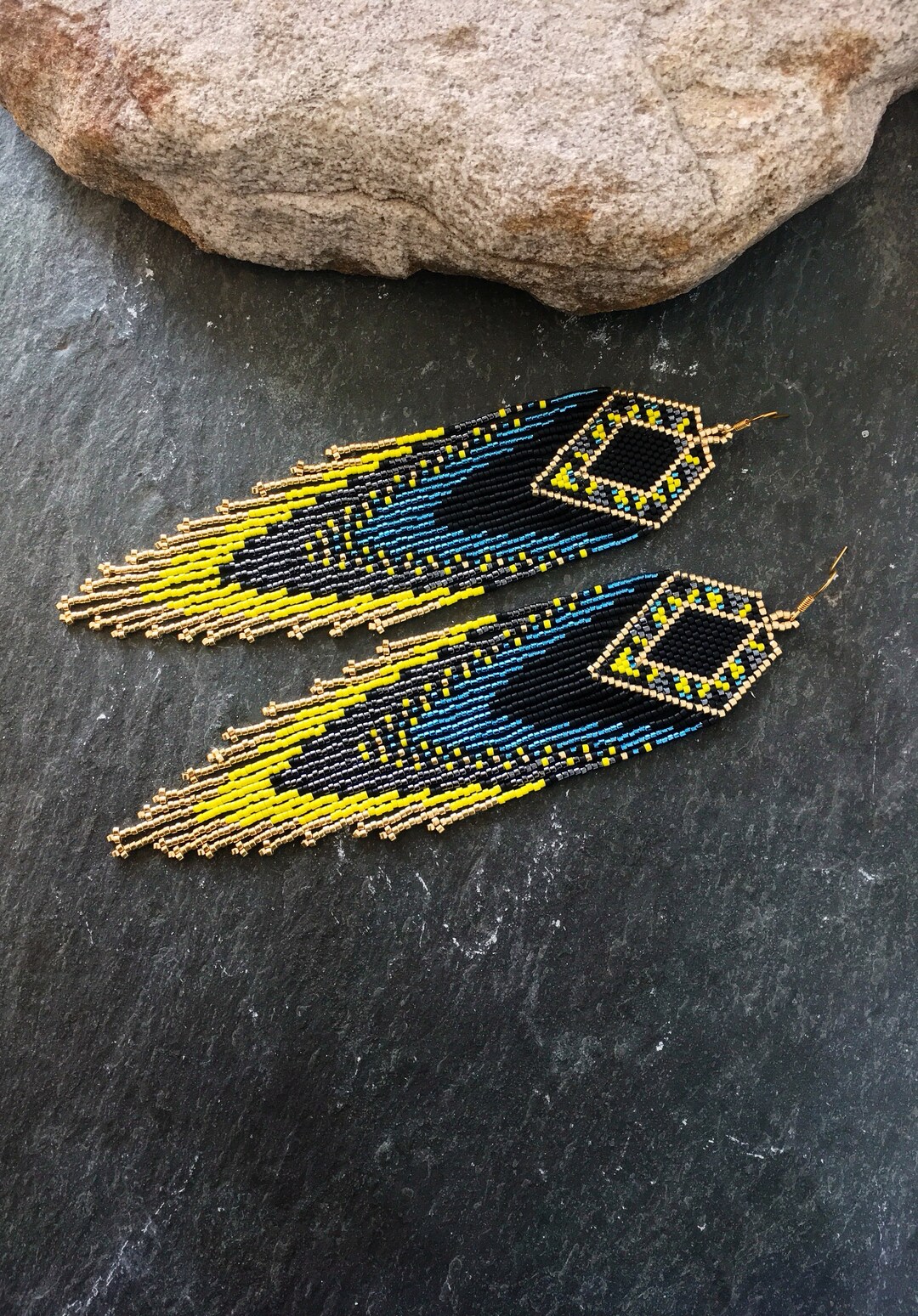 Handmade Boho Glass Seed Beaded Fringe Earrings Native American Style ...