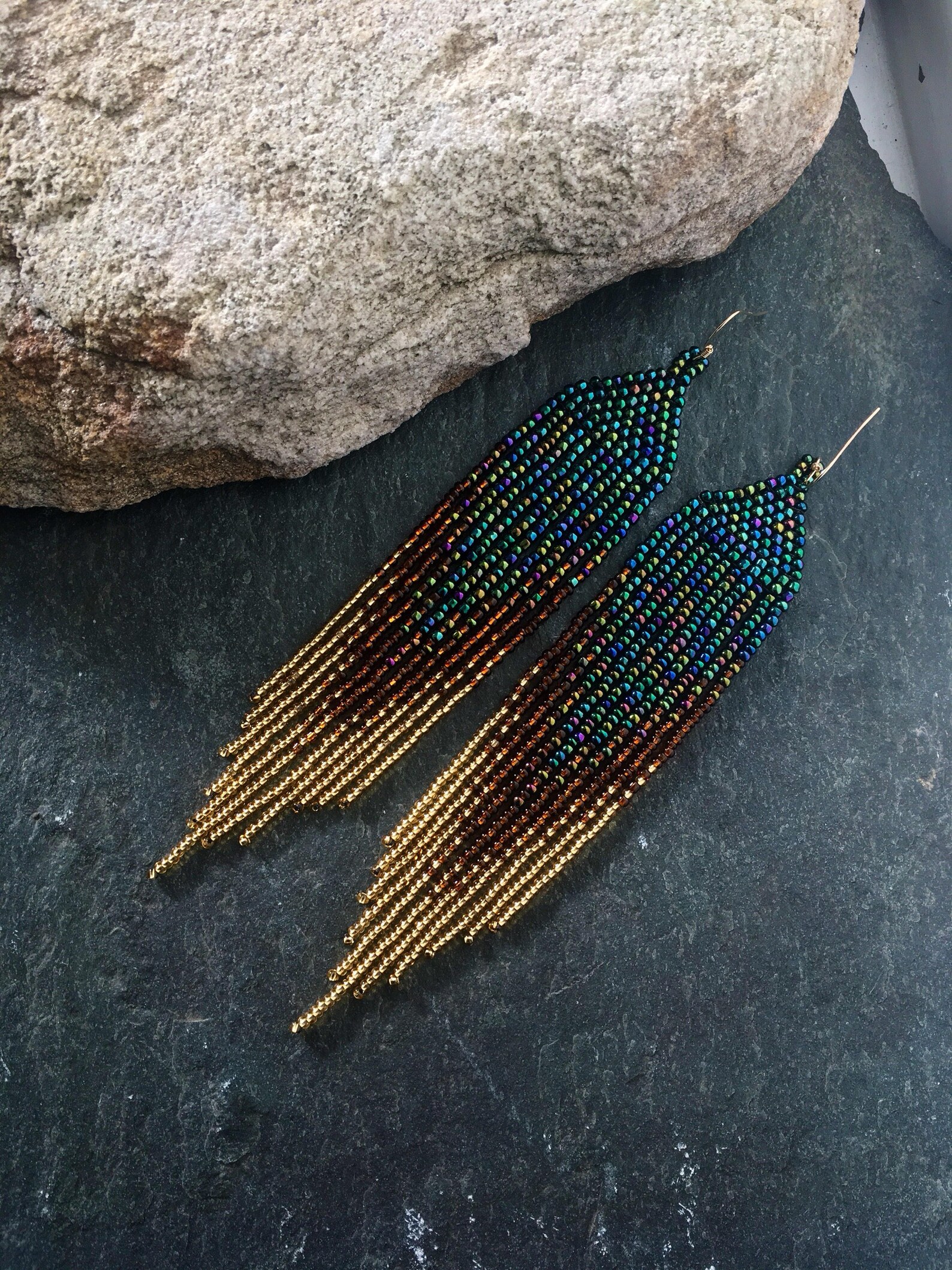 Long Native American Beaded Shoulder Duster Glass Seed Bead Statement ...
