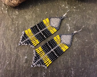 Native Scottish Seed Beaded Tartan Fringe Earrings Silver Yellow Gold Metal Unique  Boho Christmas Day Gift Unique Plaid Jewellery For Her