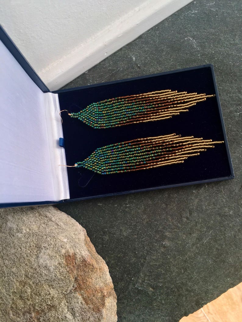 Long Native American Inspired Beaded Shoulder Dusters Glass Seed Bead ...