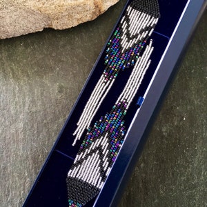 Long Native American Beaded Fringe Ombre Statement Earrings Silver Black Blue Green Purple Ultra Violet Glass Iridescent Duster Seed Bead image 10