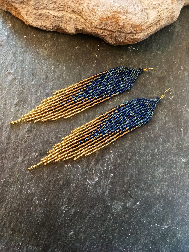 Long Native American Style Beaded Shoulder Duster Glass Seed Bead ...