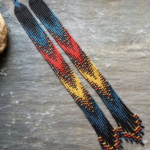 Long Native American Style Beaded Glass Seed Bead Fringe Statement ...