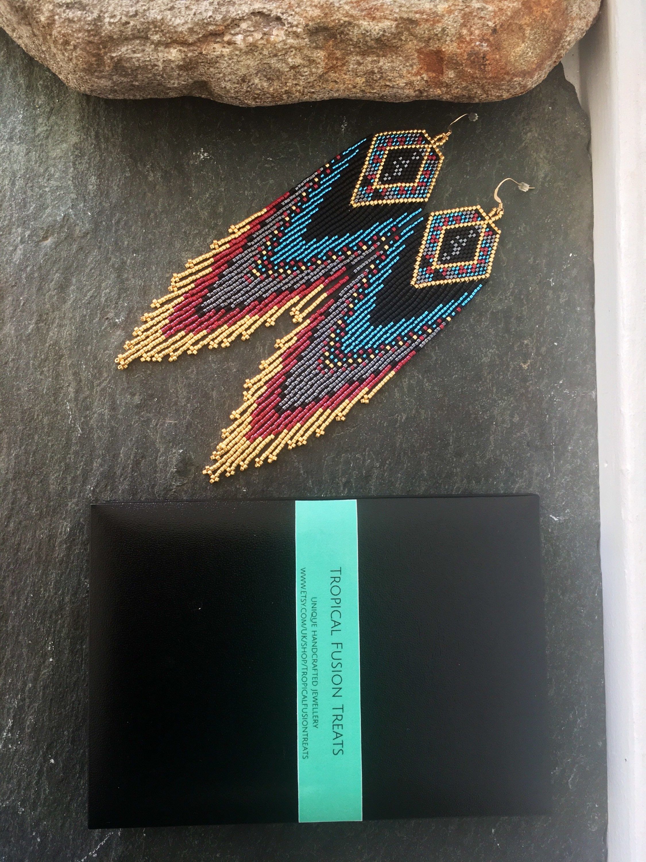 Luxury Glass Seed Bead Earrings Native American Style Beaded Statement ...
