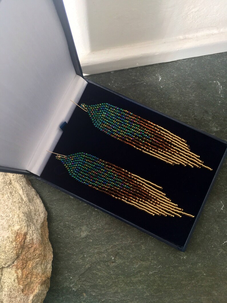 Long Native American Beaded Shoulder Duster Glass Seed Bead Statement ...
