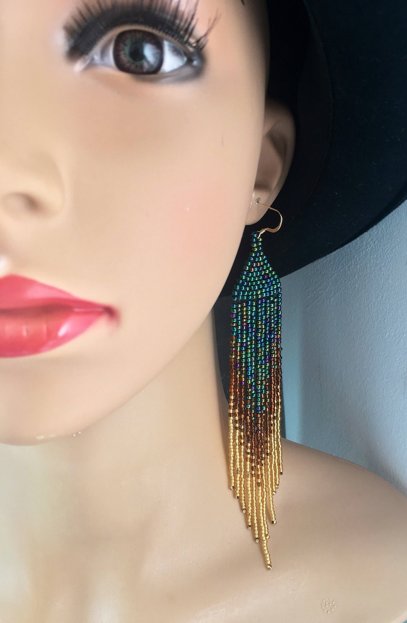 Long Native American Beaded Shoulder Duster Glass Seed Bead Statement ...