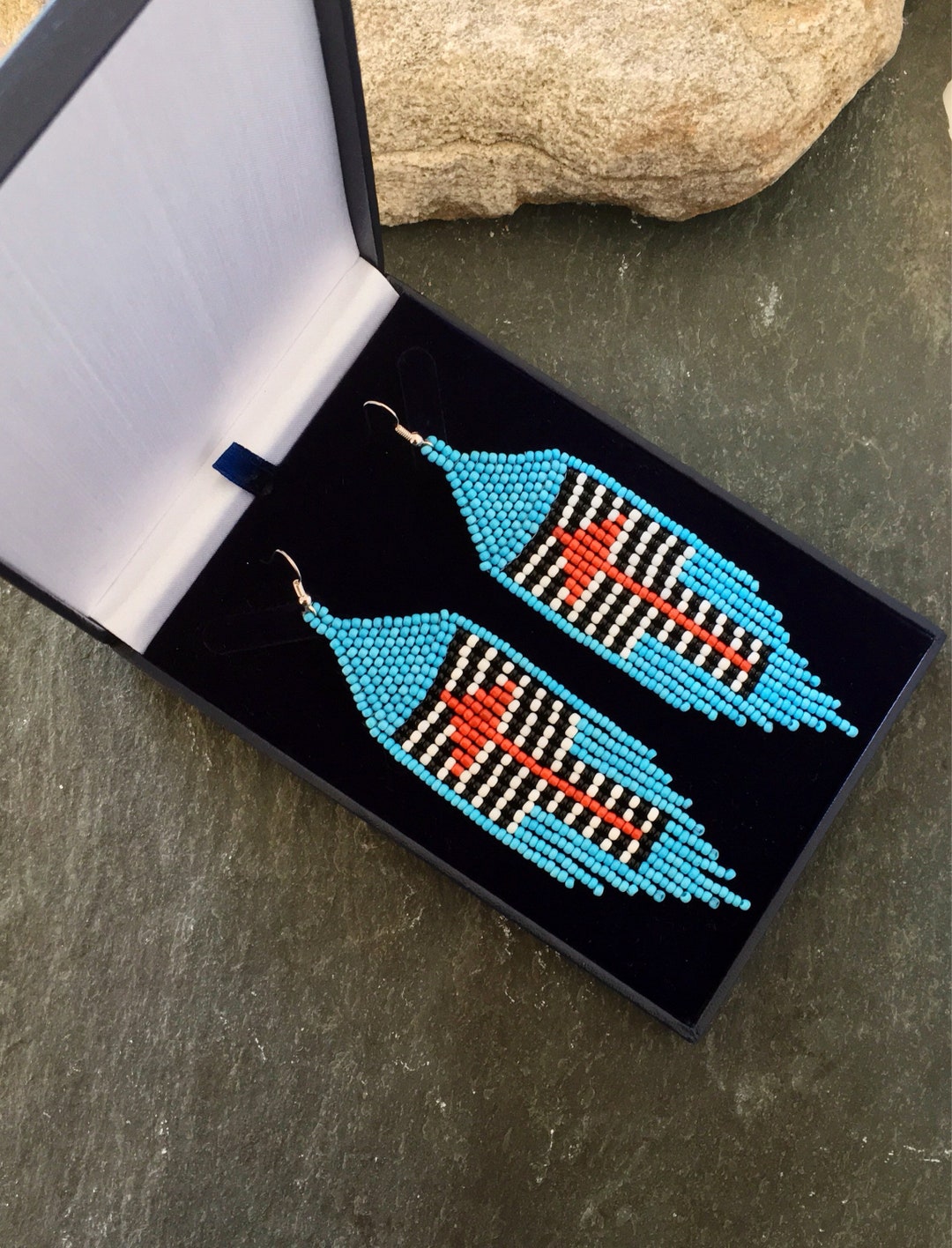 Native American Navajo Styleturquoise Beaded Earrings Glass Seed Bead ...