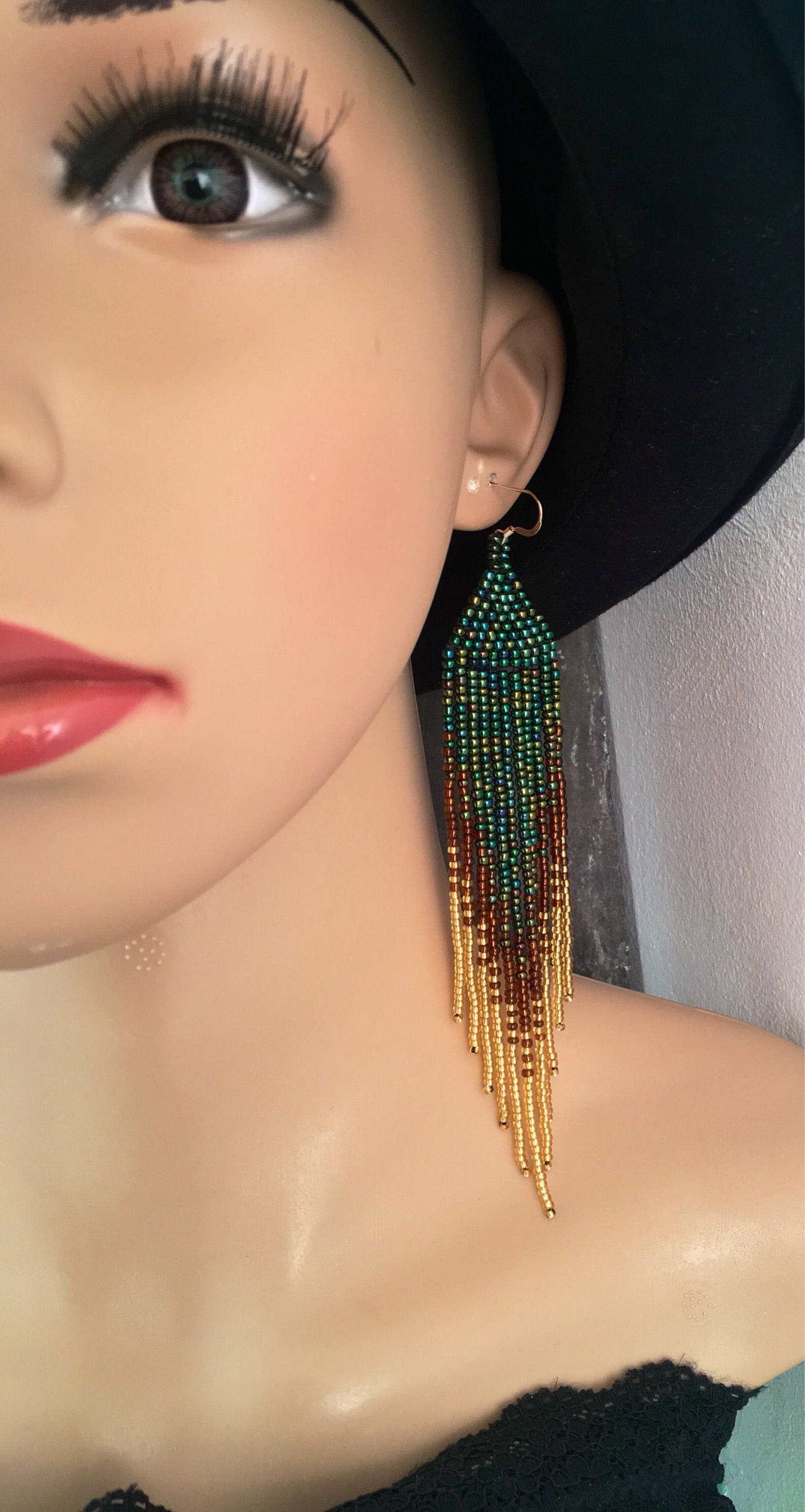 Long Native American Inspired Beaded Shoulder Dusters Glass Seed Bead ...
