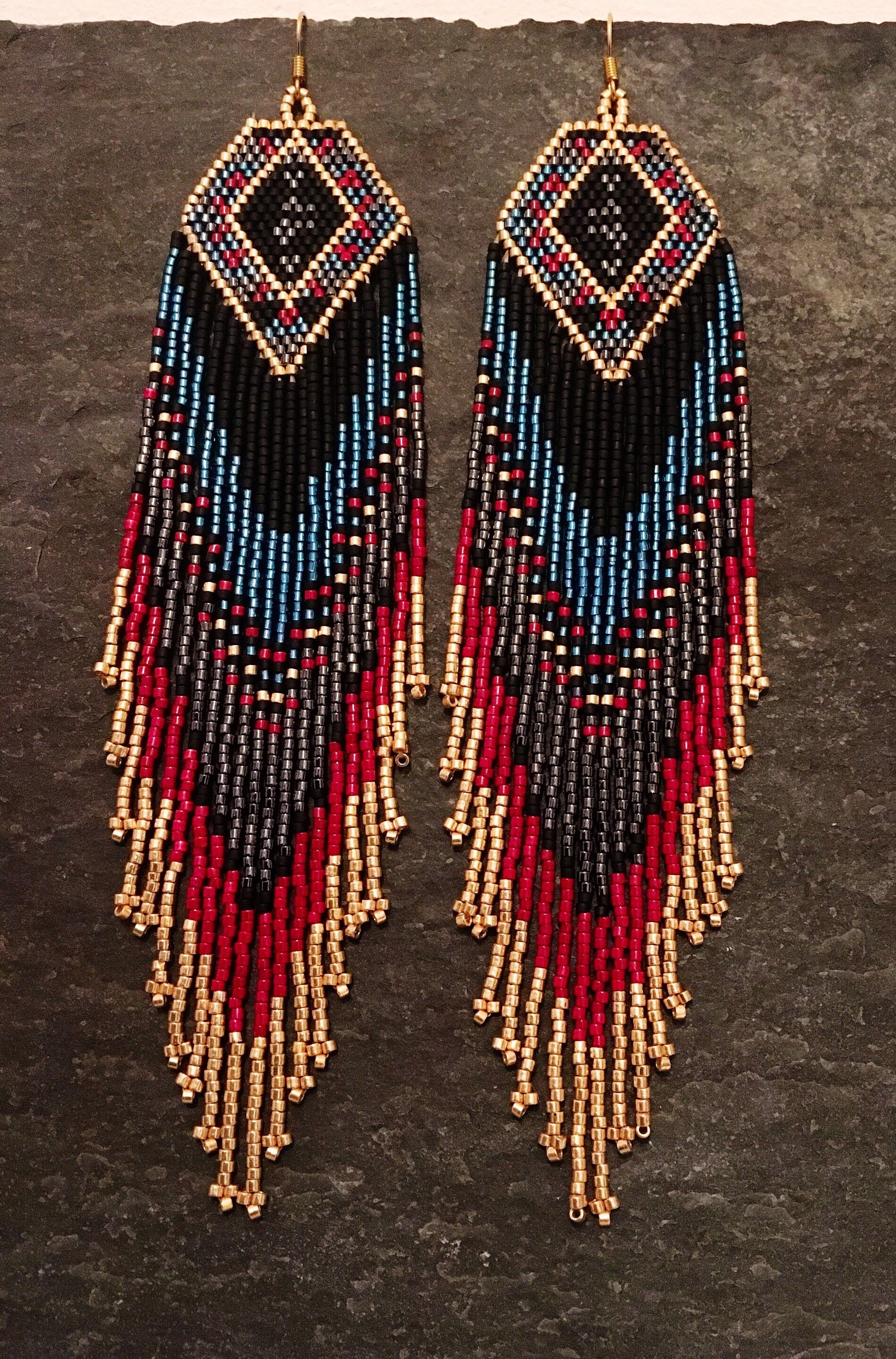 Luxury Glass Seed Bead Earrings Native American Style Beaded Statement ...