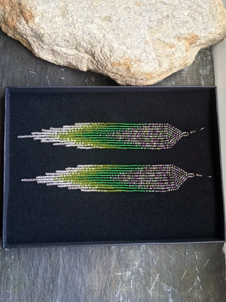 Long Native American Style Beaded Glass Seed Bead Fringe Statement ...