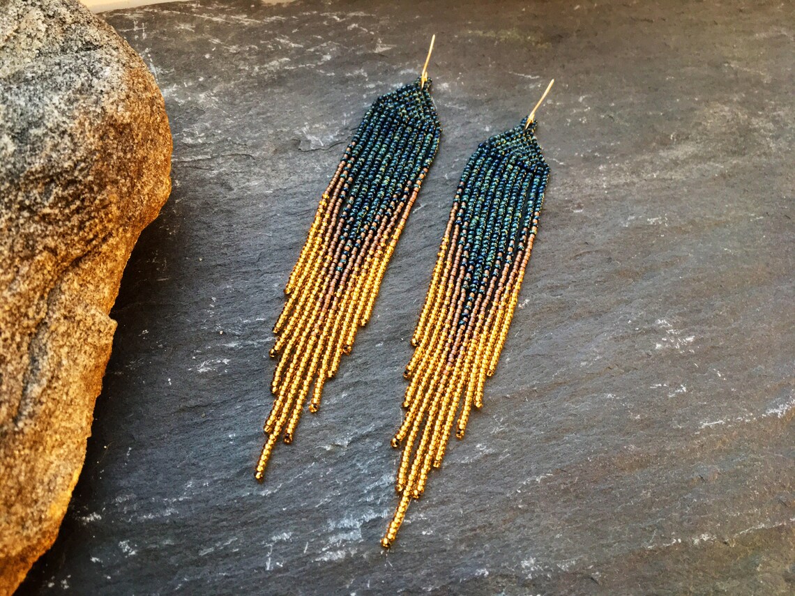 Long Native American Style Beaded Shoulder Duster Glass Seed Bead ...