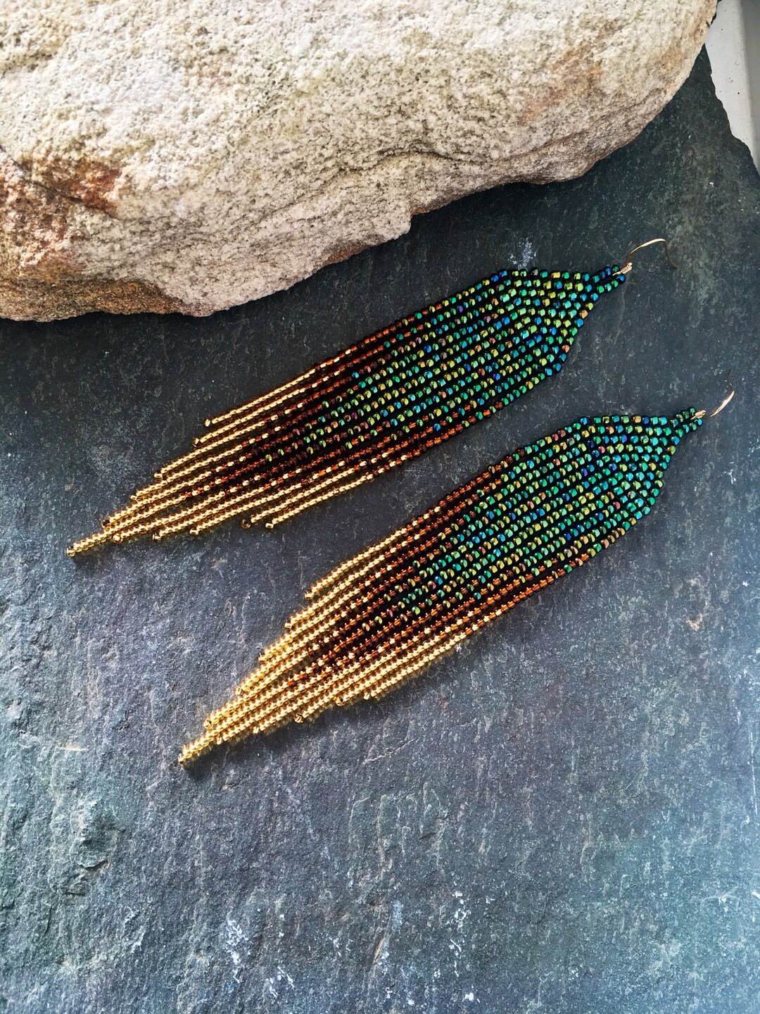 Long Native American Inspired Beaded Shoulder Dusters Glass Seed Bead ...