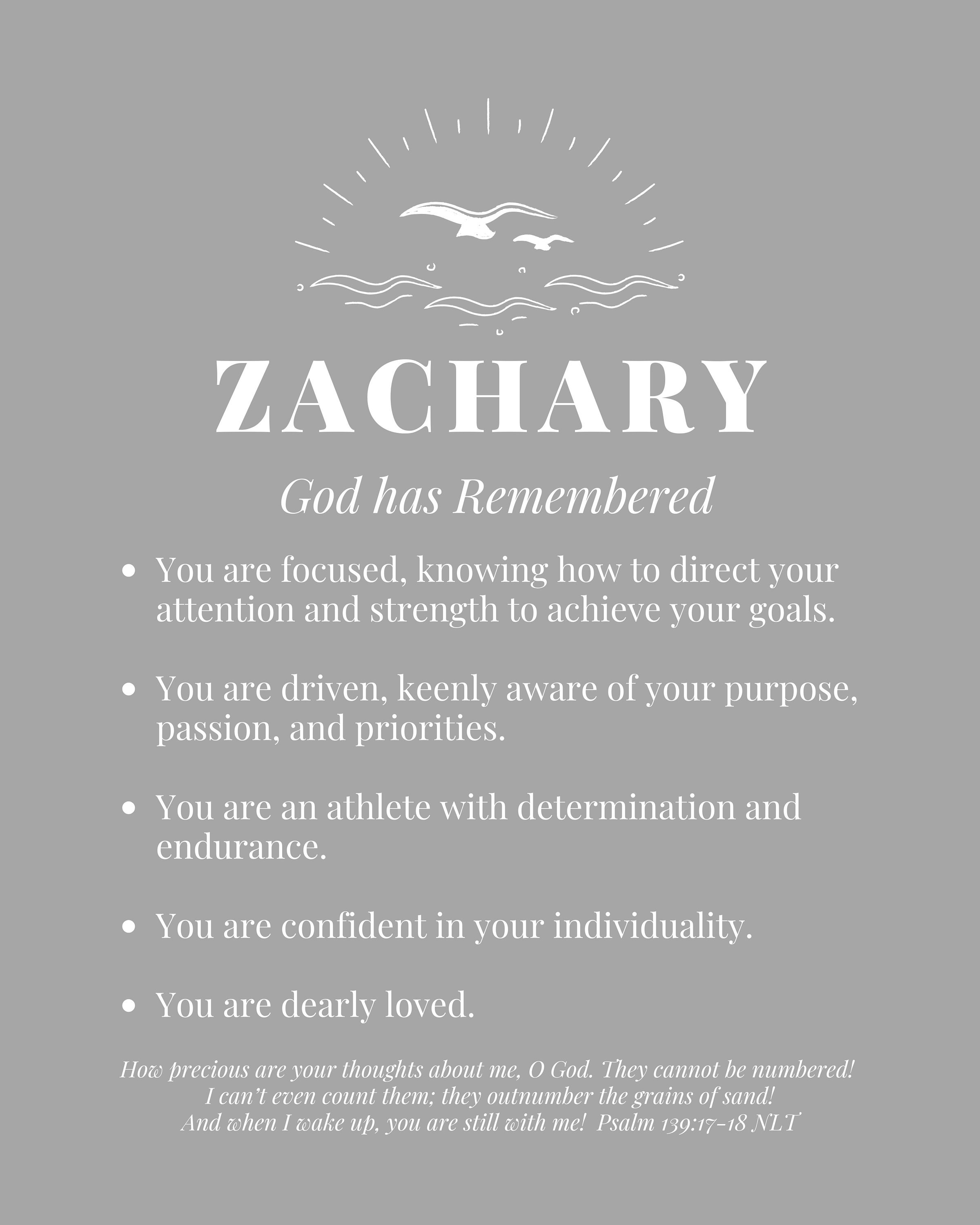 Name meaning print Zachary Personalized Baptism gift Etsy