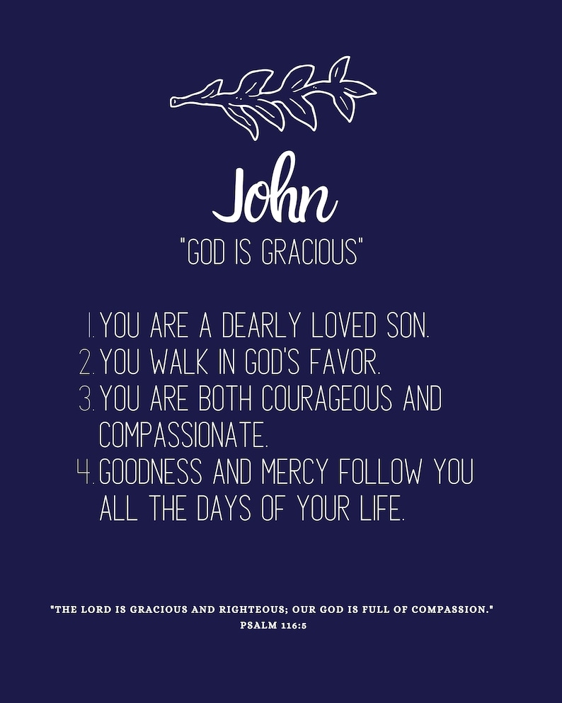 Name meaning print John Personalized Baptism gift Custom  Etsy