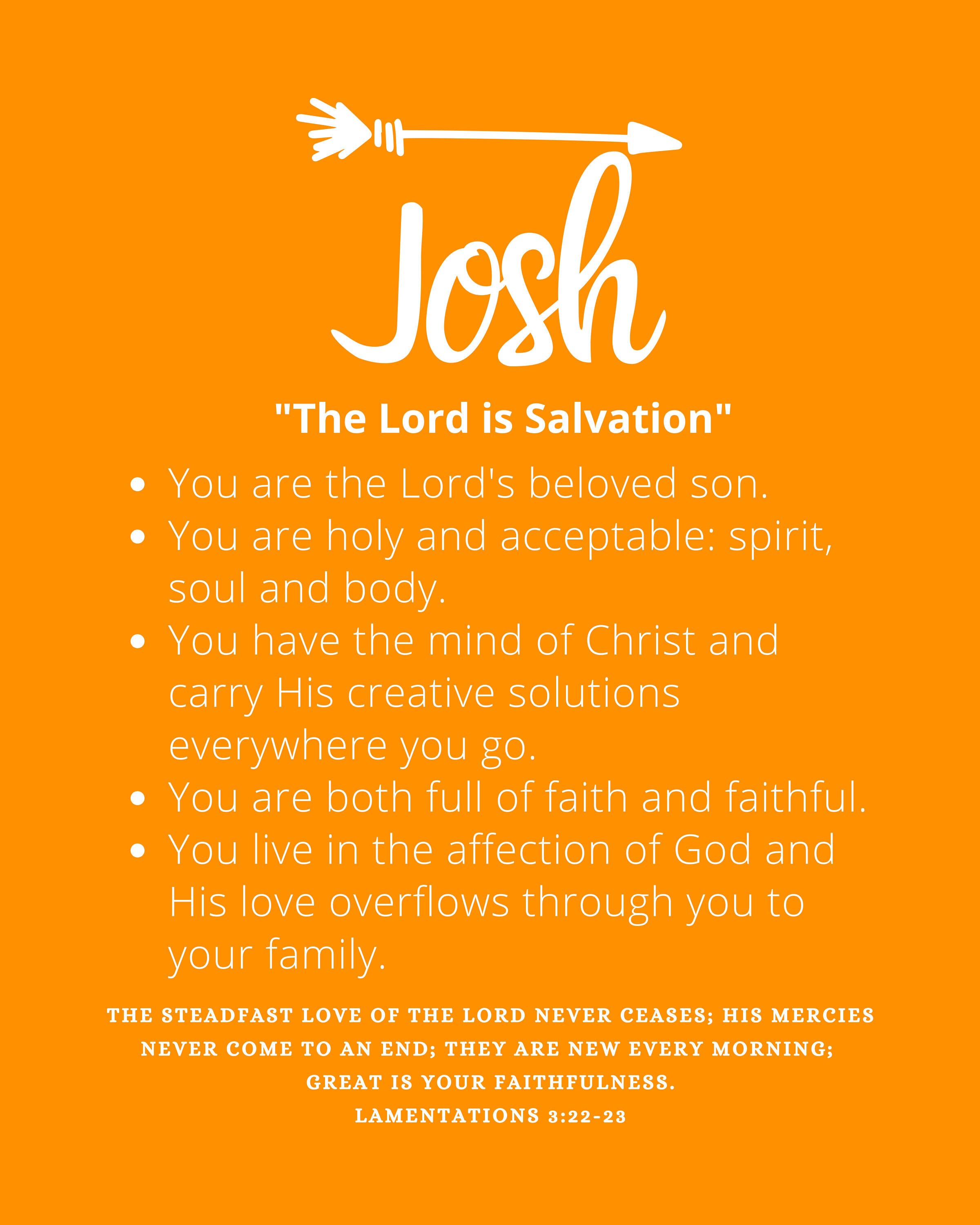 Name meaning print Josh Personalized Baptism gift Custom Etsy