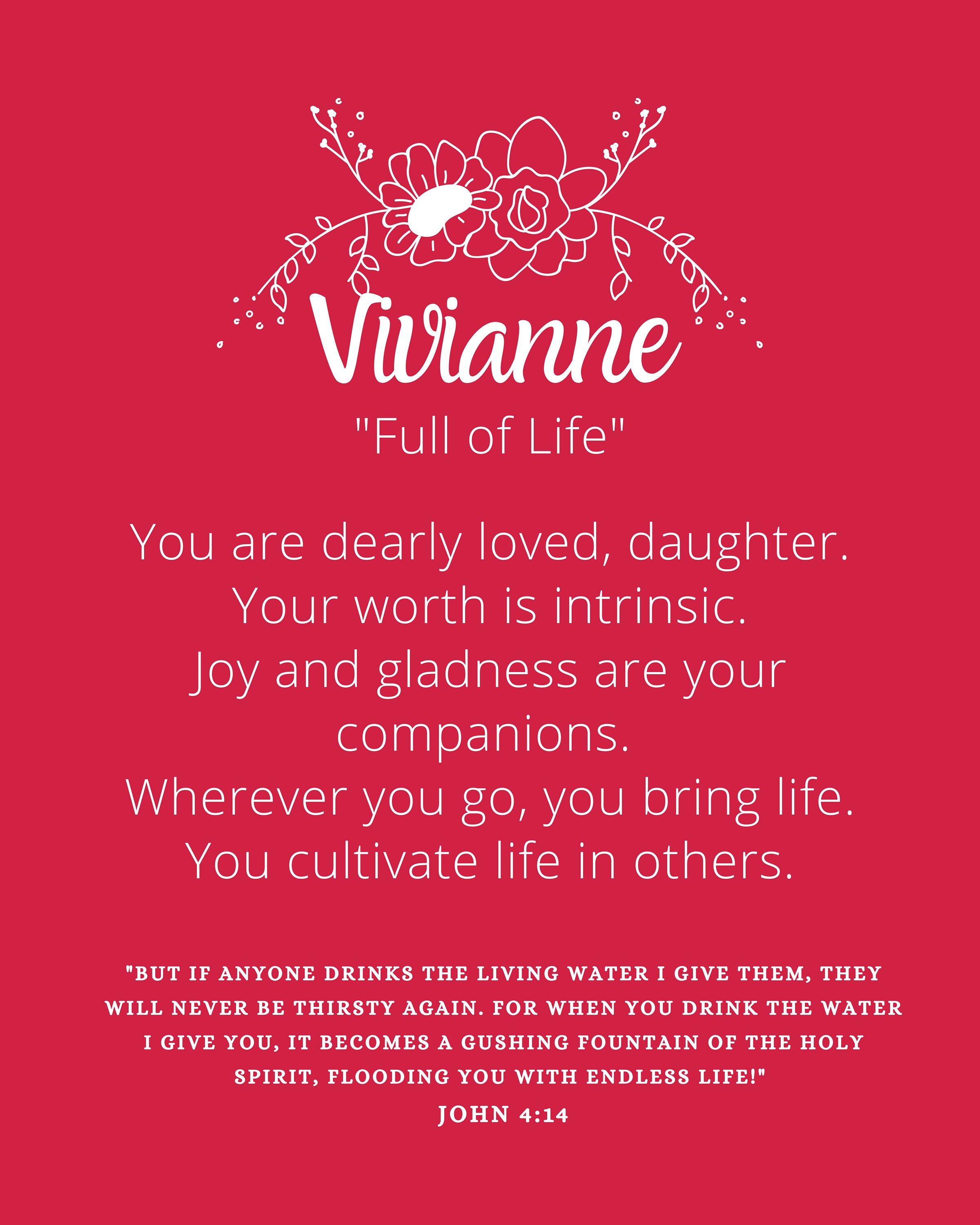 Name meaning print Vivianne Personalized Baptism gift Etsy