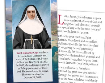 Saint Marianne Cope-gebedskaart: afdrukbare pdf (6 per pagina) Hawaiiaanse heilige