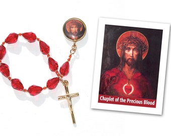 Chaplet of the Precious Blood, Precious Blood Chaplet, Swarovski Crystal Chaplet, Blood Crystal Chaplet, FREE Prayer Card